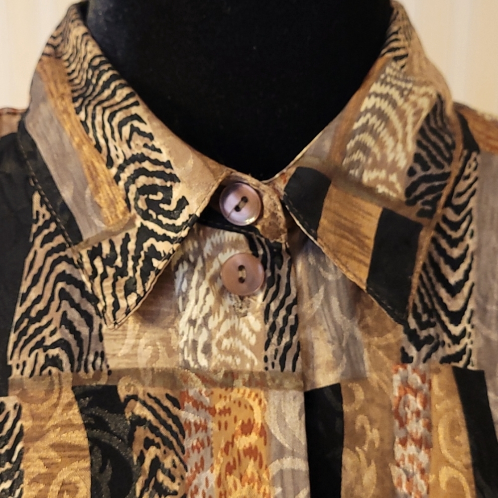 Tanjay Button Up Collared Long Sleeve Blouse Geom… - image 5